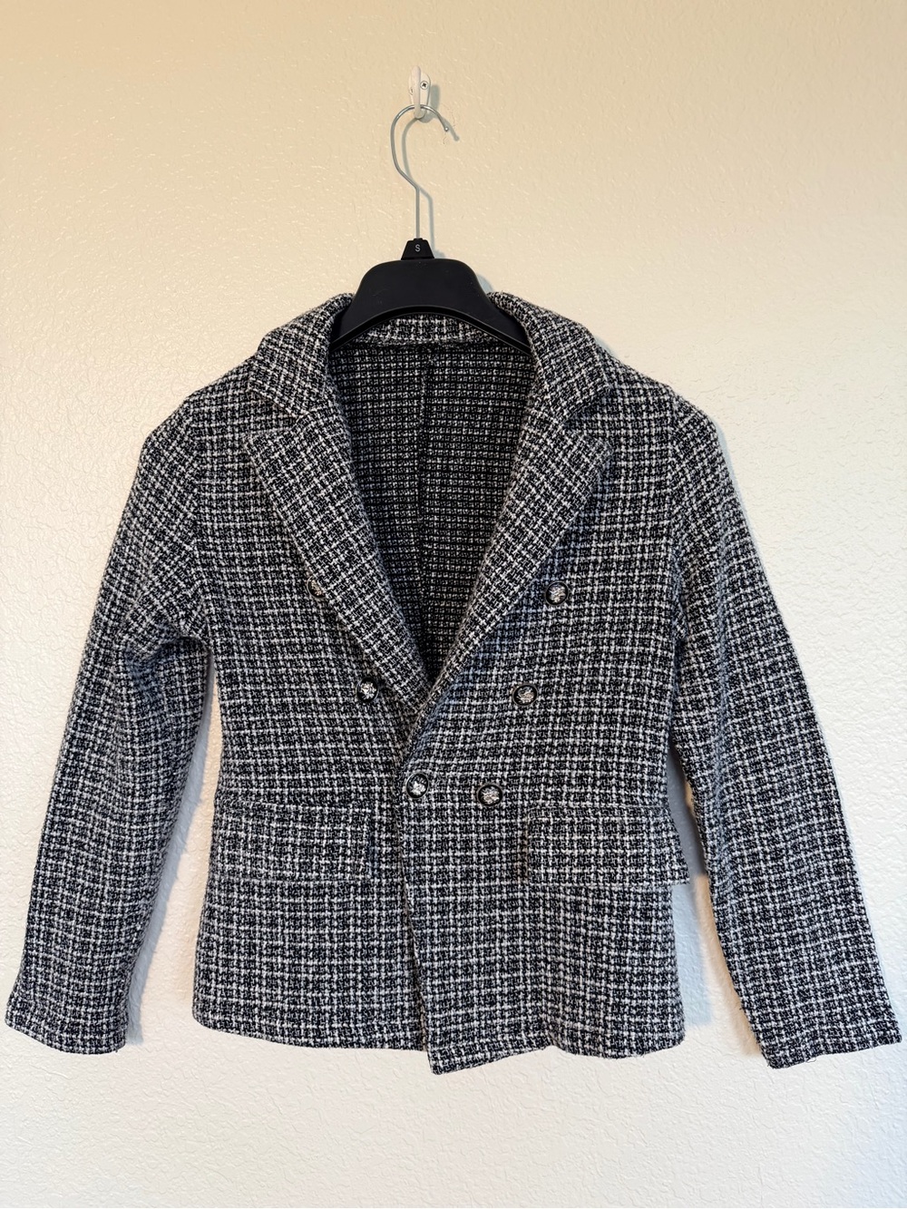 Black & White Tweed Double-Breasted Blazer Jacket